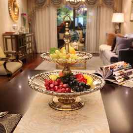 t欧式玻璃双层果盘家居，装饰水果盘干果盘，客厅茶几摆件现代果盆