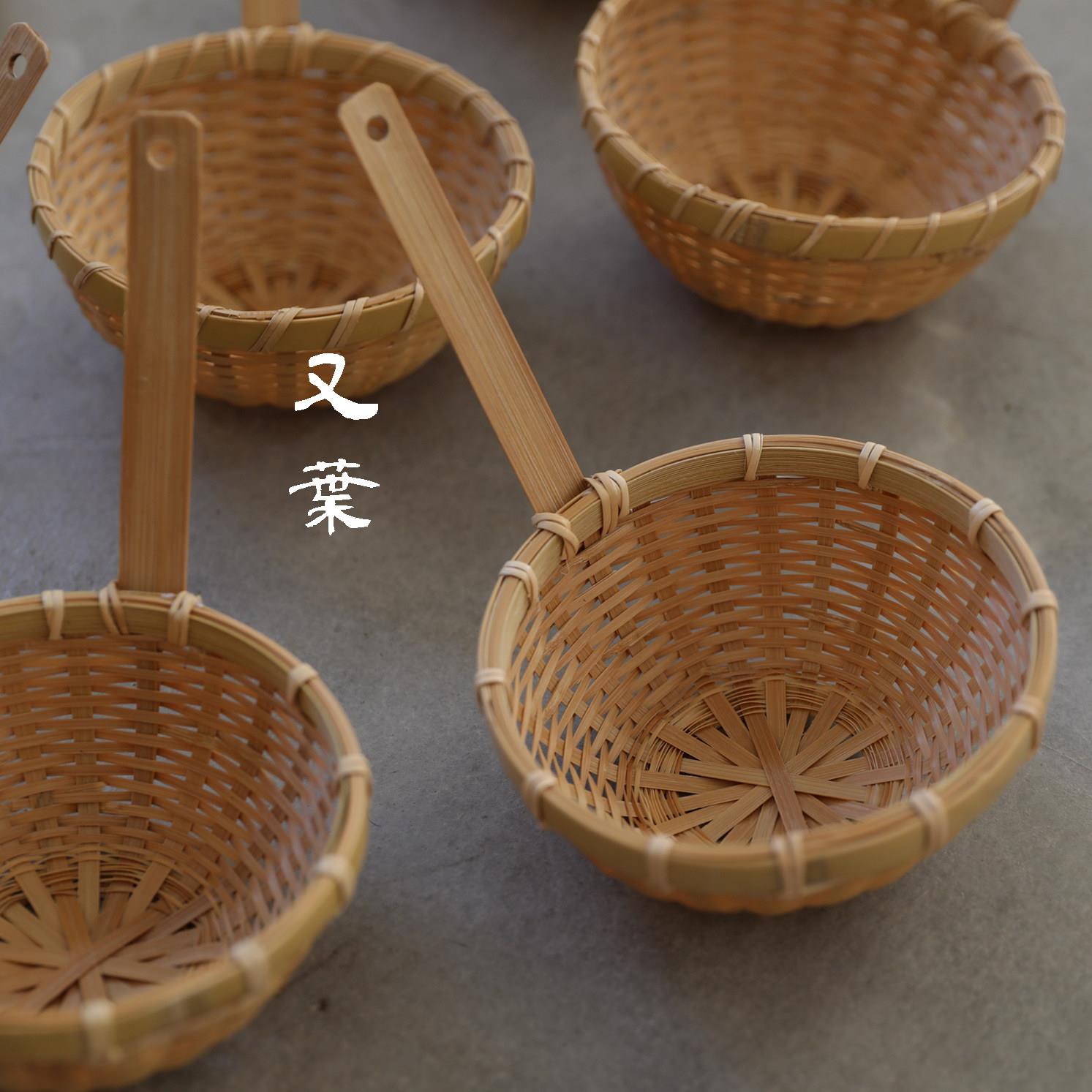 天然材料手艺人手工竹编工艺品白竹厨房漏勺过滤生活道具挂件