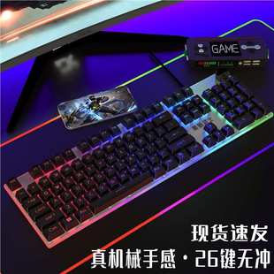 USB键盘鼠标套装 有线机械手感发光电脑台式 有字符灯光背光悬浮键
