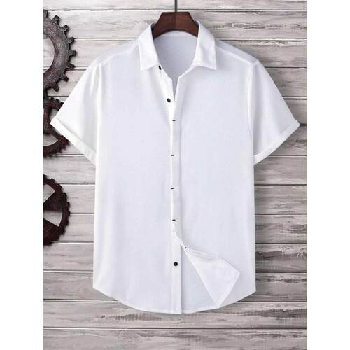 Y 14240 Loose solid men's short sleeve shirt 宽松纯色士短