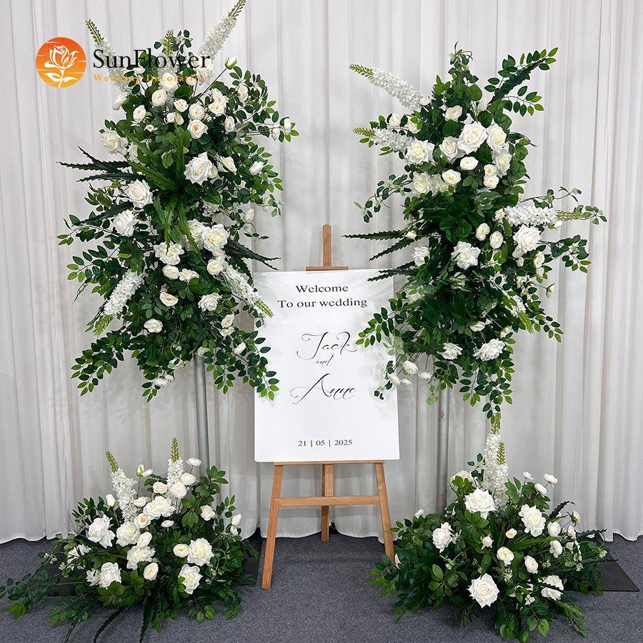 纯白色人造丝花行白玫瑰栀子花仿真高品质商务活动婚礼商场仪式