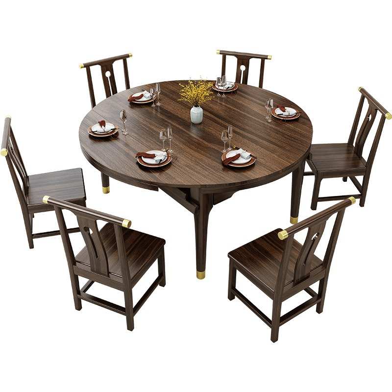 新中式实木餐桌方桌变圆桌小户型家用8人可伸缩岩板饭桌乌金木