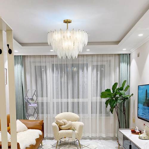 法式浪主室卧灯玻璃吊643灯现代简约红漫水晶房间客厅创意羽网毛