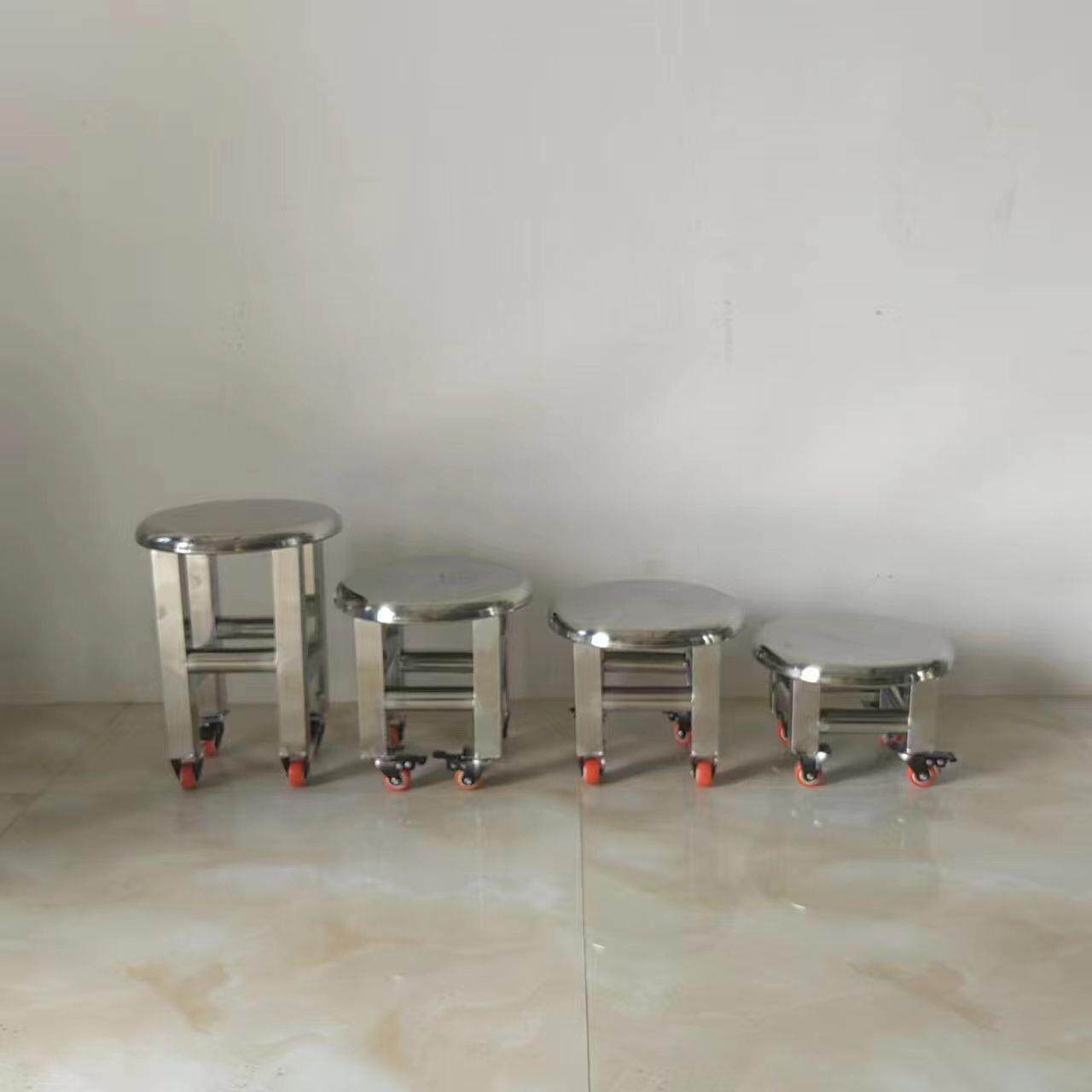 不锈钢迷你小圆凳特厚加固中国风静音万向轮带刹车转向滑轮青少年
