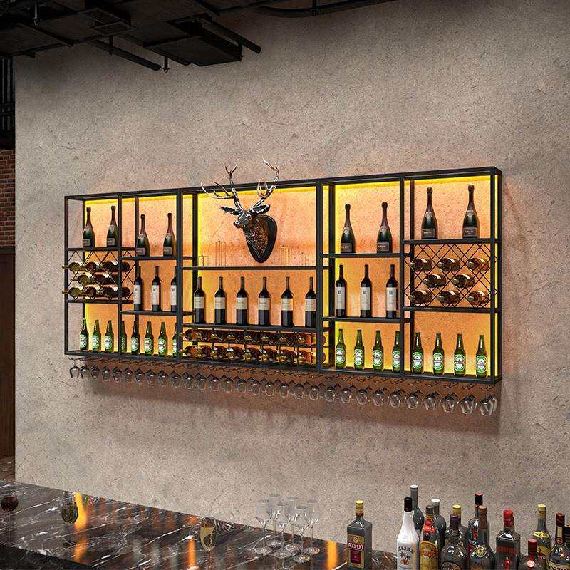 现代简约壁挂式红酒架餐厅吧台墙上多层摆酒倒挂高脚杯一体置物架