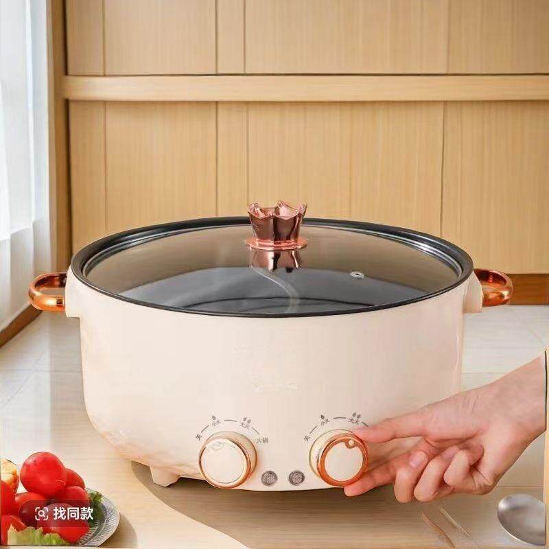多功能鸳鸯电火锅家用电火锅大容量炒菜不粘锅蒸煮烧烤一体锅