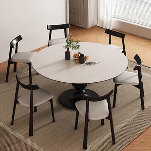 可伸缩板圆式 9953餐桌法木复古中古风高端小户型方圆两用拉伸实岩