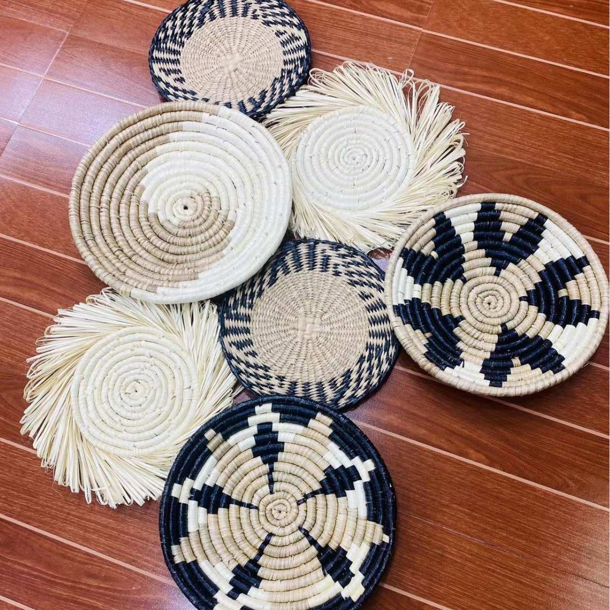 新款北欧民宿家居草编墙面挂件壁饰墙壁装饰7件套