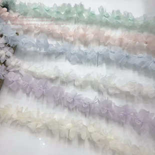 布艺立体钉珠辅料DIY婚纱衣服玫瑰花布料手工纱花蕾丝刺绣花边