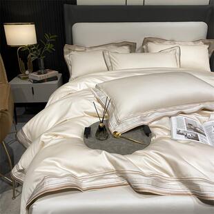 120s长绒床上四床件套纯棉轻奢棉风全花棉贡缎单绣被TGH套床上用