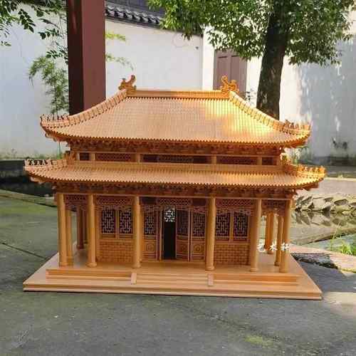 正品中式东阳雕客办公室书房装饰厅桌面摆木件古建筑直歇山模型房