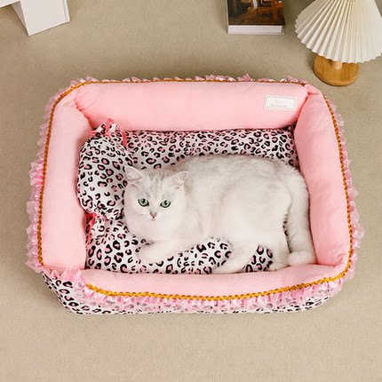 宠物窝猫窝宠狗窝睡垫可拆洗小型犬狗狗床可猫咪粉豹