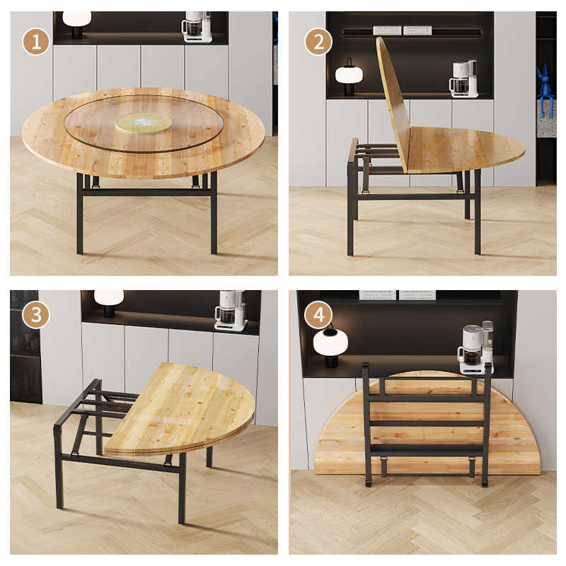 实木圆餐桌椅商用杉木面板家用吃饭桌子饭店酒店折叠加厚面板圆桌