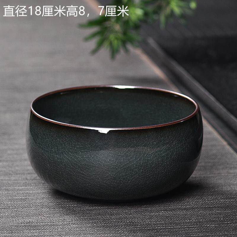 哥窑铁胎青瓷茶具茶洗陶瓷水盂家用中式大号笔洗哥窑冰裂复古水洗