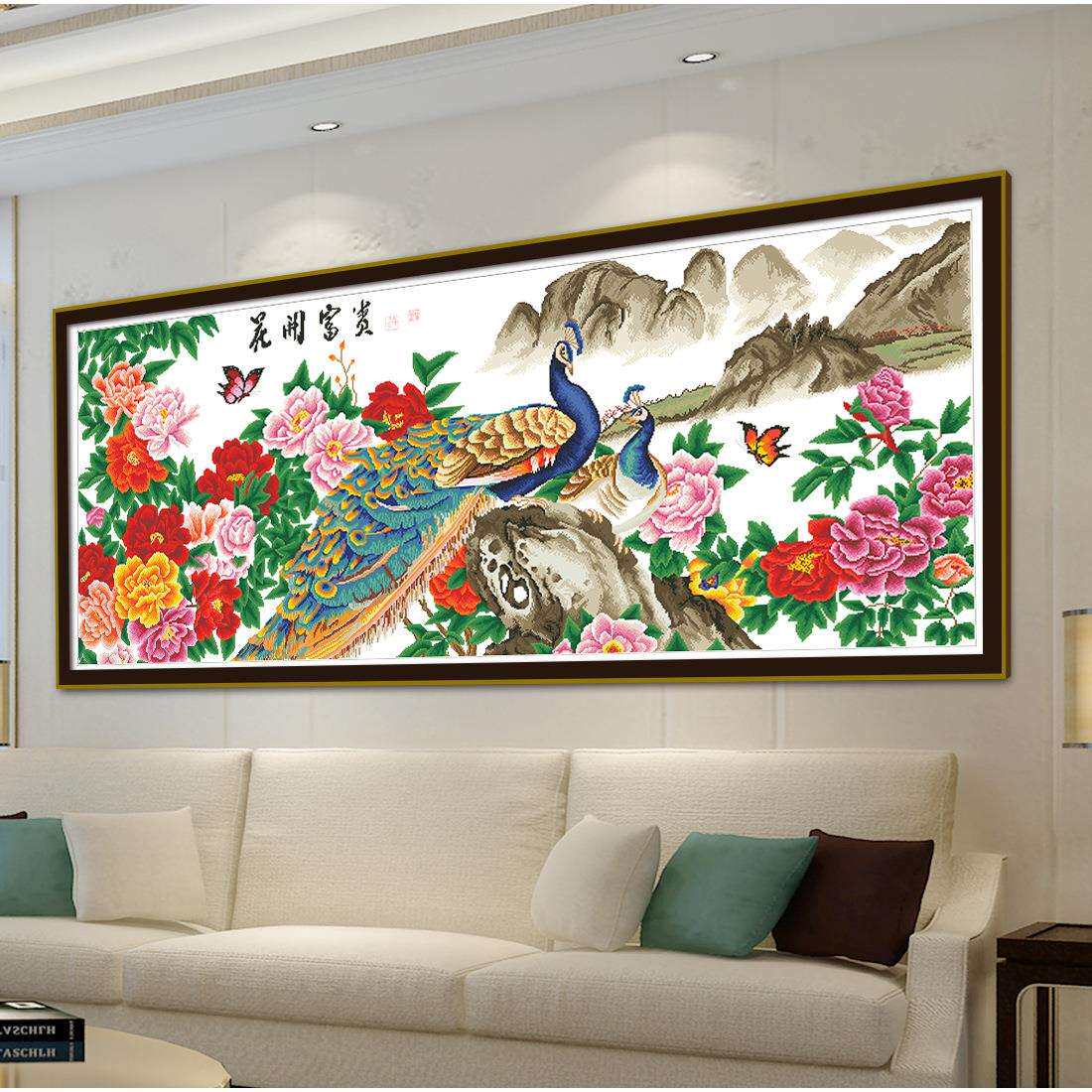 跨境牡丹孔雀花开富贵十字绣中国割草机/草坪机