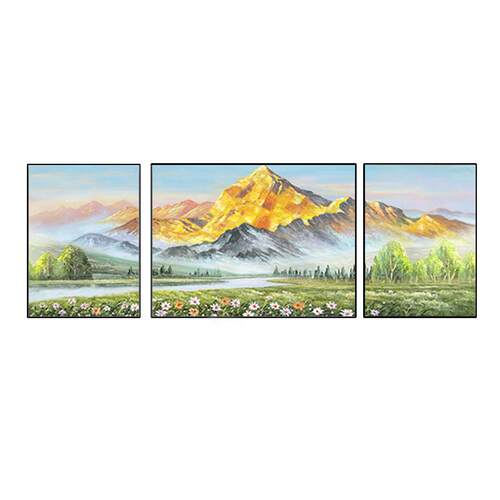 背靠样板间客厅手绘金山挂画风景墙油画装饰画壁画背景卧室沙发