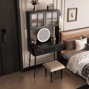 法式复古梳妆台轻奢高级感卧室小户型2024新款化妆桌简约黑色中古