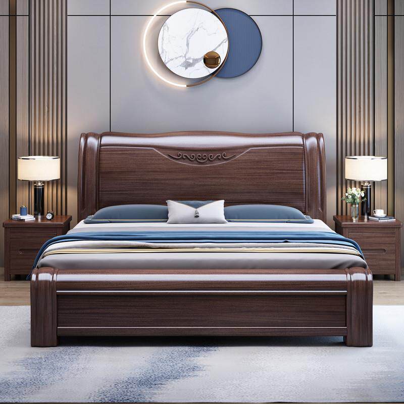 新中式紫金檀木全实木床1.8米双人大床现代简约1.5米主卧储物婚床