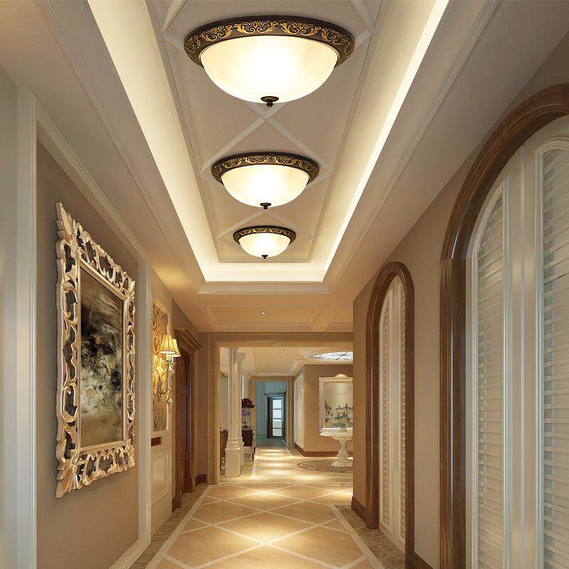 欧式吸顶灯美式玄关灯吸灯复古走廊灯入户灯led卧室玻璃罩阳台灯