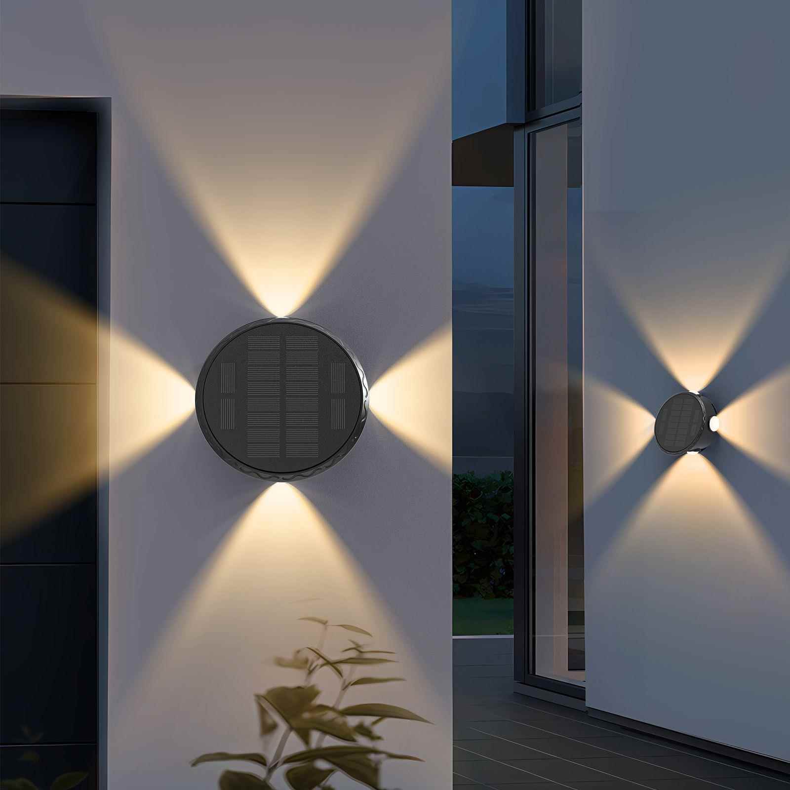 跨境太阳能壁灯高转化光伏板户外庭院路灯RGB变色LED光源指示灯