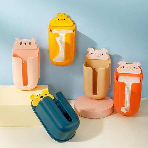 Cute cartoon wall-mounted paper towel holder, no drilling re