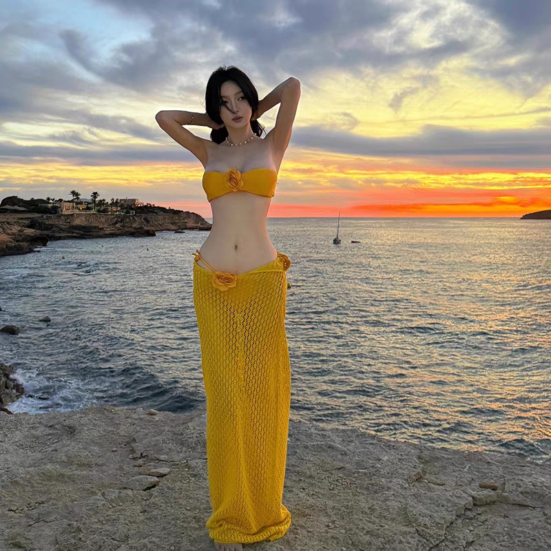 高级感泳衣女款女士绝美性感比基尼分体三件套海岛度假泡温泉泳装