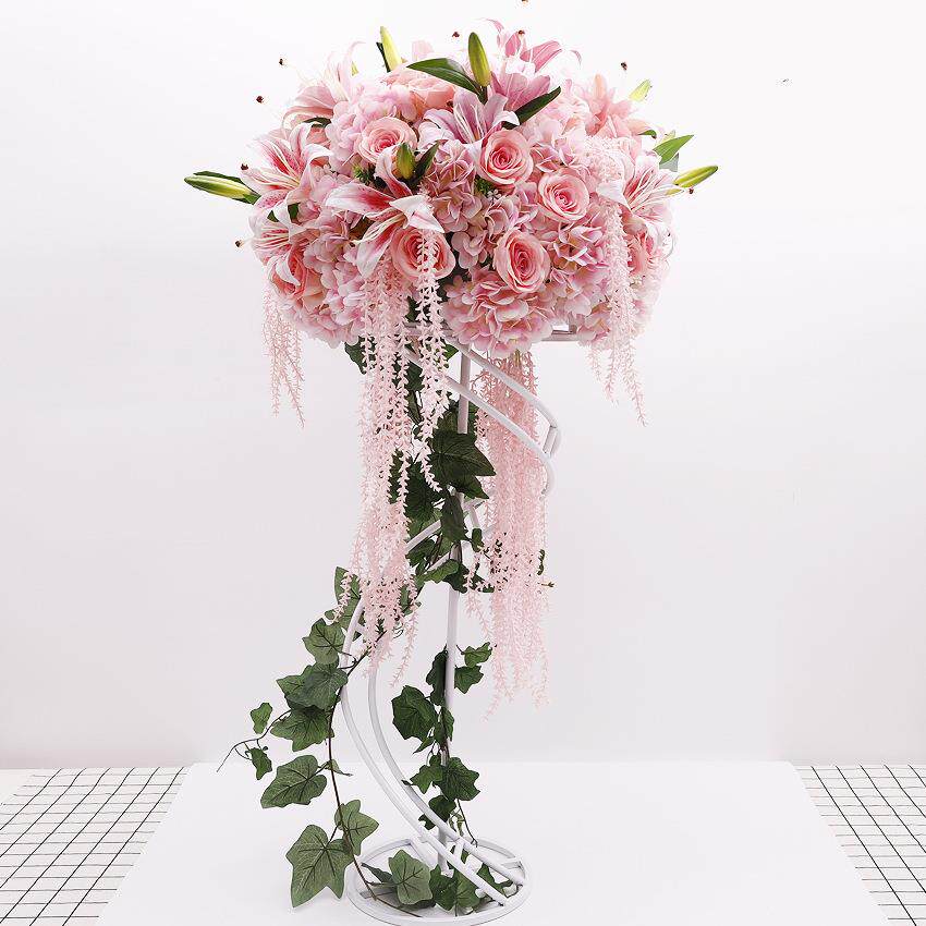 仿真百合花人造花球摆件餐桌装饰丝绸玫瑰绣球新娘婚礼仿真花球