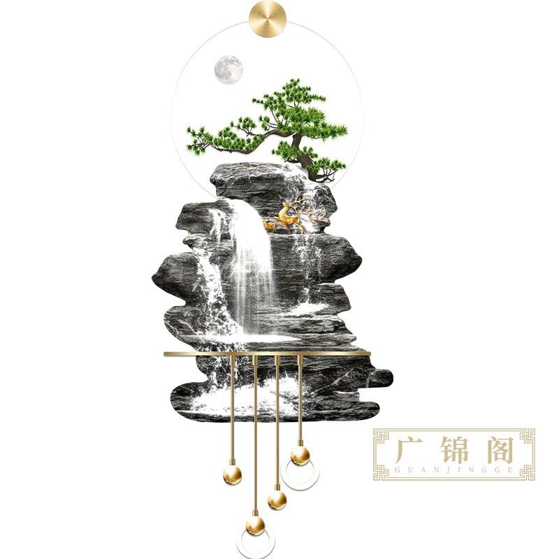 迎客松关装饰画轻奢立挂体高档7-16高山LED灯壁玄高山流水入户走