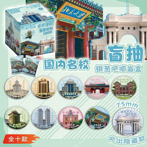 中国名校吧唧盲盒银葱双闪徽章 国内大学周边盲抽75mm马口铁谷子