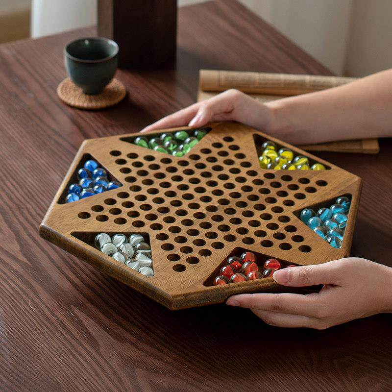 跳棋高档玻璃球跳跳棋儿童益智撢子大人版老式大号弹珠波子棋木质