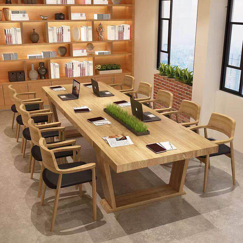 威品斯全实木会议桌原木大板长条桌办公桌会客洽谈桌简约阅览桌子
