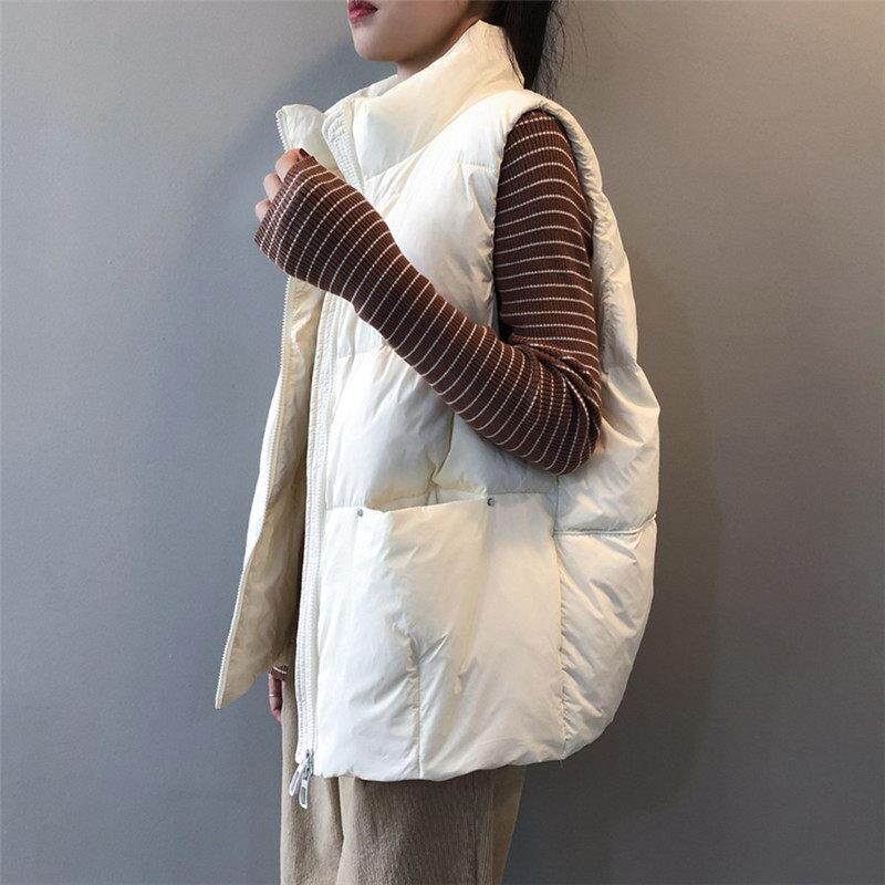 韩国白鸭绒羽绒服马甲外套女2025冬季新款宽松轻薄马夹坎肩面包服