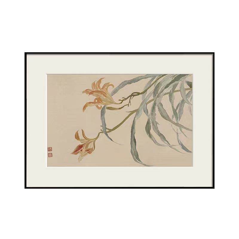 萱草图新中式餐厅画入户玄关装饰画民宿客厅卧室墙挂画装饰国风