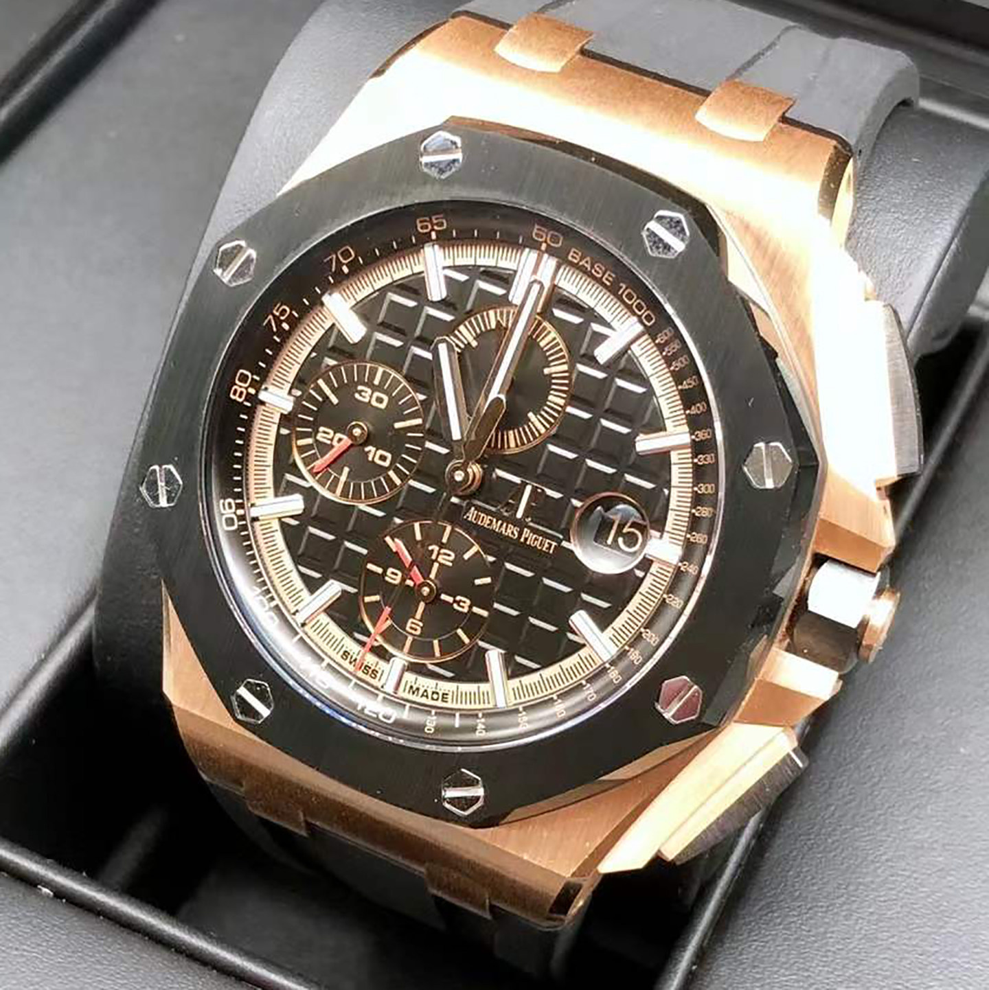 正品爱彼皇家橡树离岸型18k玫瑰金自动机械手表男98新爱彼26401RO