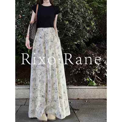 法国Rixo Rane 优雅高阶⭐法式雪纺宽松阔腿裤高腰水墨印花休闲裤