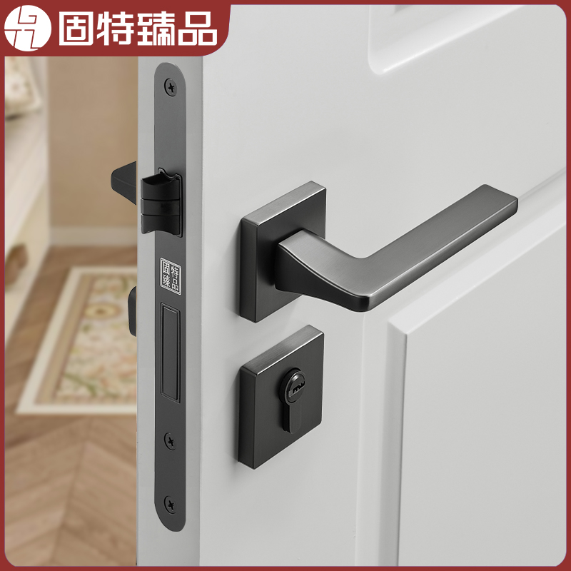 固特臻品门锁静音家用室内卧室房木门把手灰色北欧磁吸锁具通用型