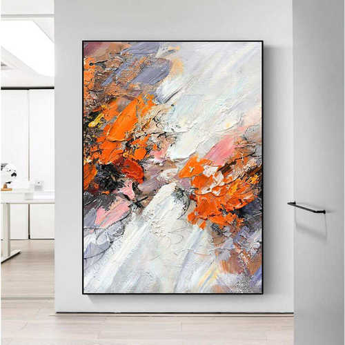 纯手绘油画抽象肌理画橙色客厅玄关装饰画高级酒店别墅样板房挂画