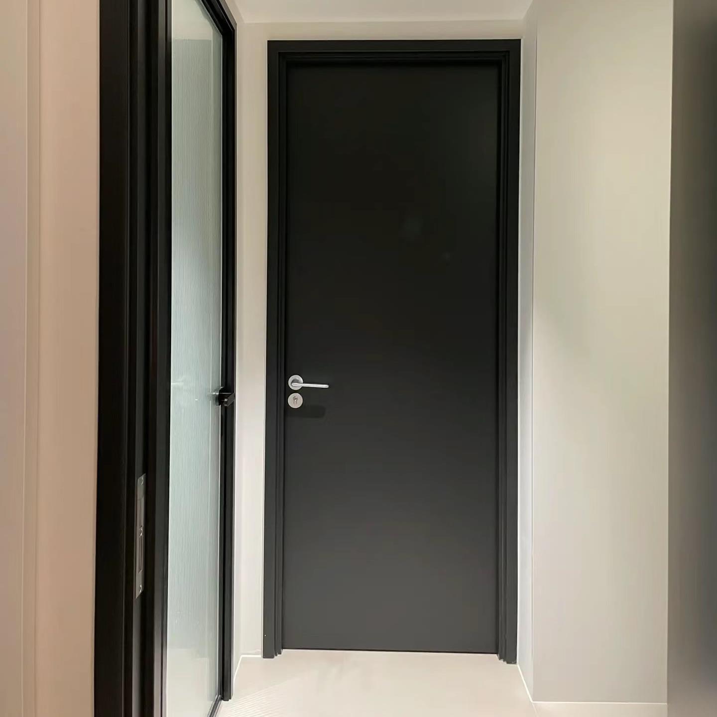 黑色木门极简卧室门房间门实木复合烤漆门室内实木复合门现代简约