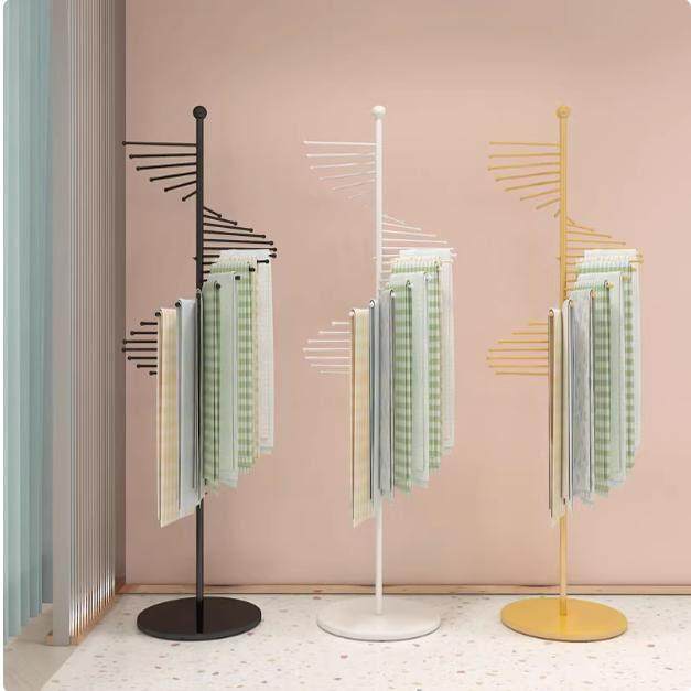 服装店铁艺丝巾架圆形创意丝巾围巾架子展示架落地式陈列纳米金色