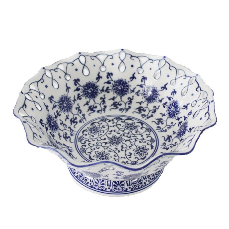 青花瓷陶瓷水果盘高足点心盘蛋糕甜品台托盘糕点客厅糖果托盘子