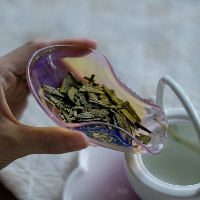 束刻高硼硅玻璃透明卷叶茶则分茶器赏茶荷茶具配件醒茶荷取茶器