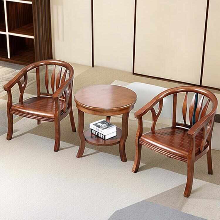 酒店围椅茶几三件套实木圈椅单人橡木休闲围椅洽谈桌椅电脑椅新款