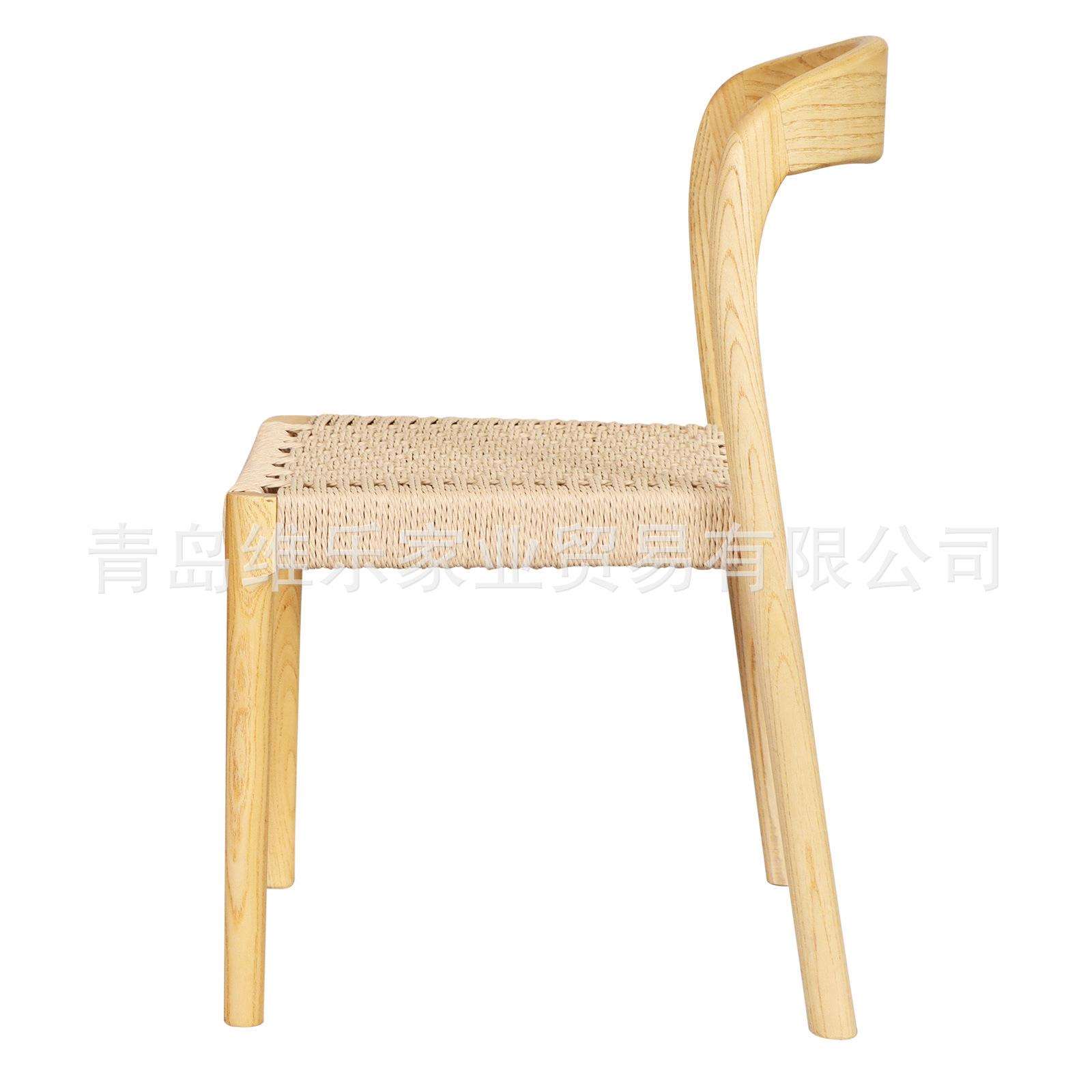 编绳座板简约原木靠背书桌椅子北欧实木椅子家用可叠螺餐椅餐厅