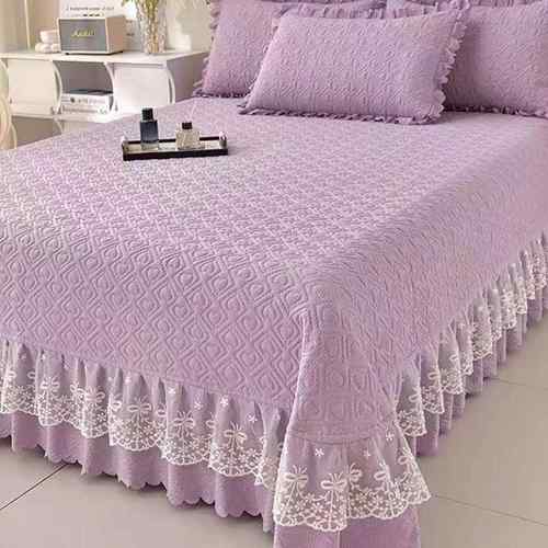 蕾丝公主花边榻榻米三件套床盖床裙单件夹棉加厚床单防滑四件套