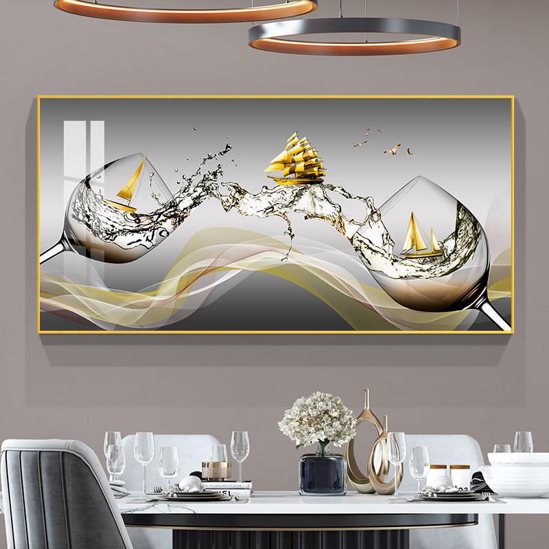 一帆风顺餐厅装饰画现代简约饭厅背景壁画轻奢风歺厅餐桌墙面挂画