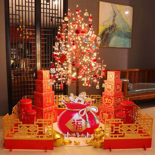 2025蛇新年装饰品场景布置圣诞树灯过年春节元旦套餐摆件氛围美陈