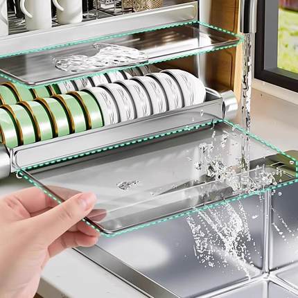 不锈钢厨房碗架沥水收纳架碗柜置物架多功能放碗盘碗筷碗碟盒13道