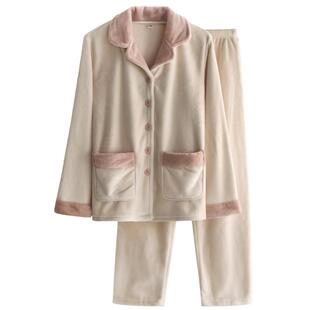 简约大码睡衣男女秋冬季珊瑚绒加厚保暖加绒长袖情侣家居服套装