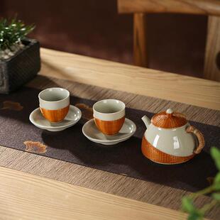 非遗高端手工竹编杯子喝茶茶杯陶瓷一壶两杯茶壶北溪堂茶具套装