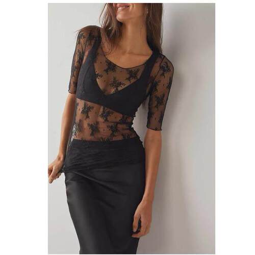 Piccola maglia floreale sexy in pizzo per le donne